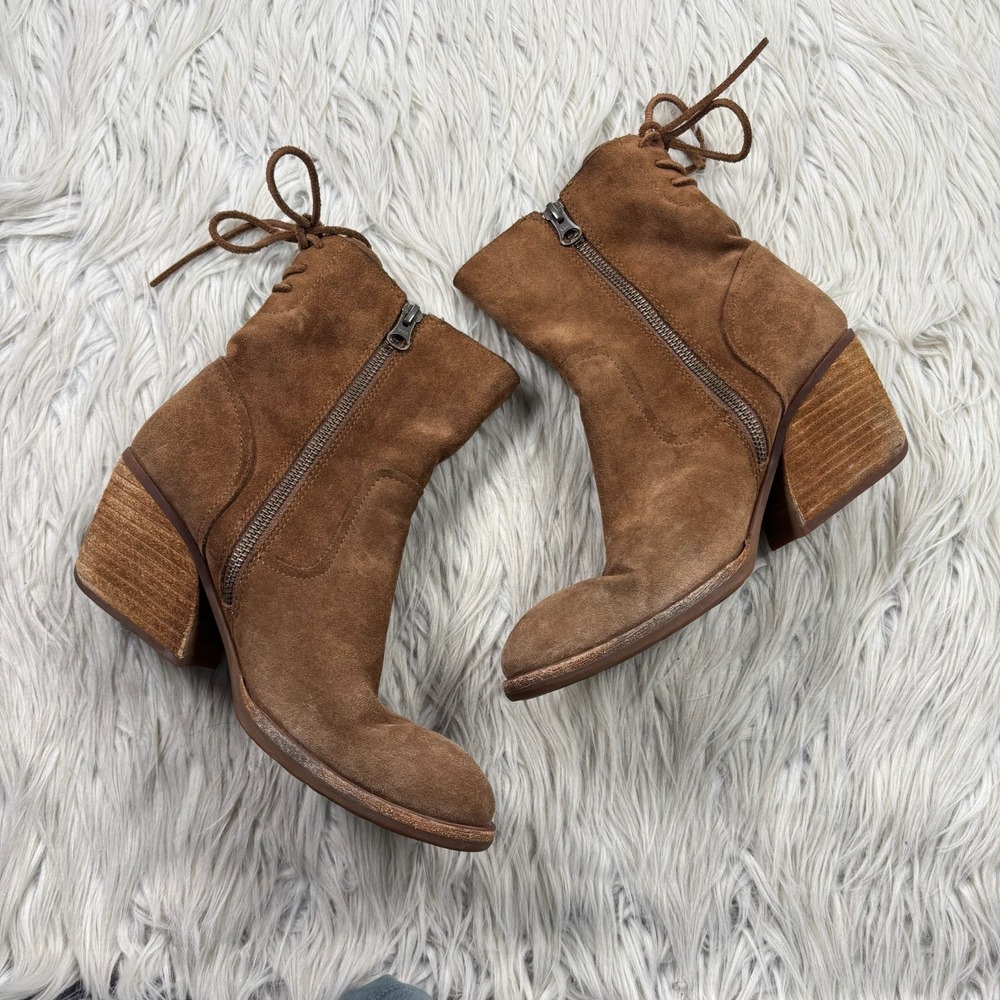 Kork-Ease Women's 6.5 Brown Tan Suede Cherna Calf Boots Boho Western Block Heel - Picture 4 of 10